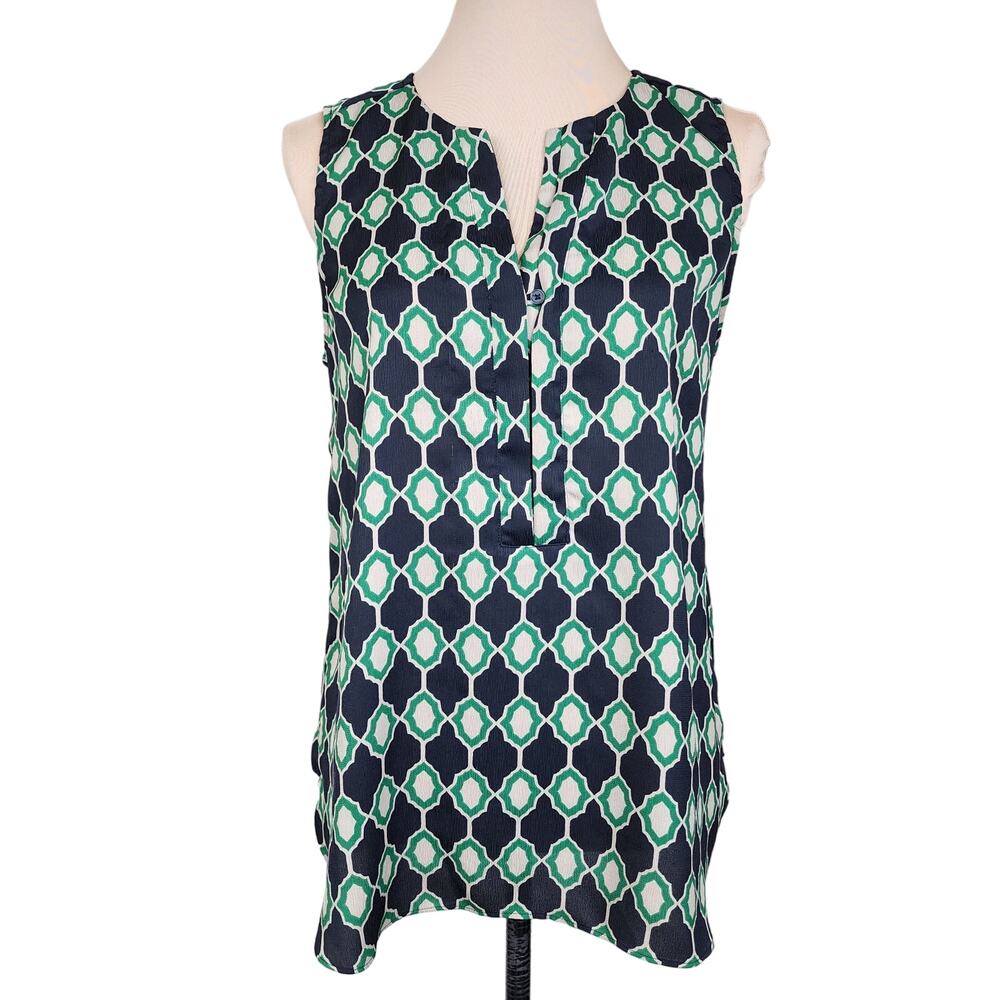 Dana Buchman Medium Green Black Tank Top Blouse